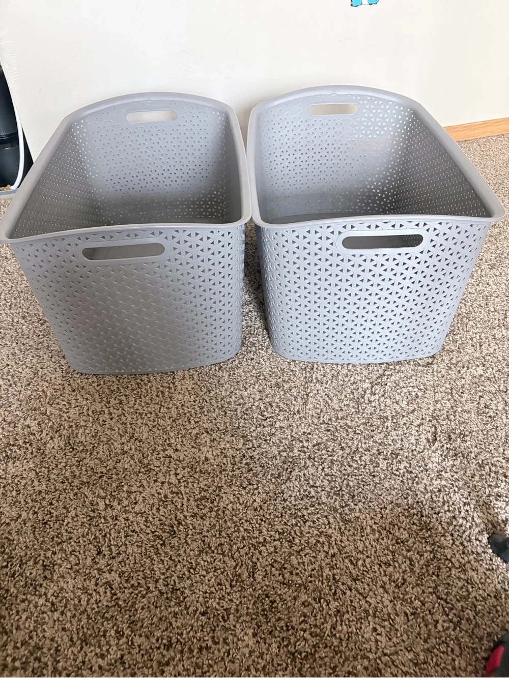 Gray Woven Plastic Storage Basket